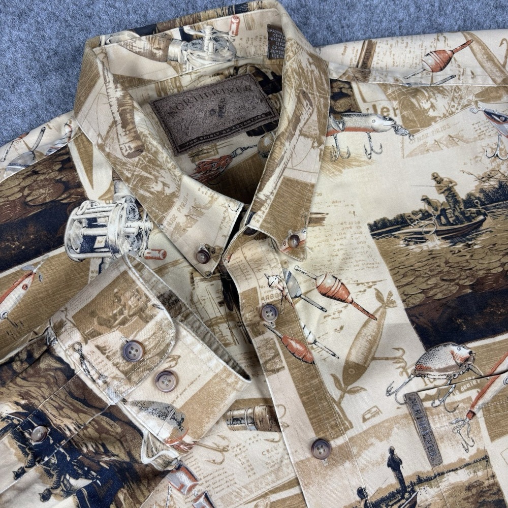 Vintage North River Shirt Mens Xl Fishing Outdoors All Over Print Long Sleeve